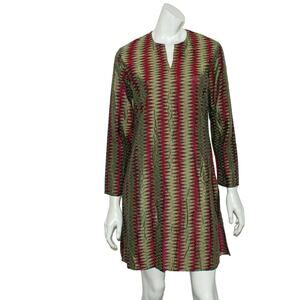 Neeru Kumar Textured Woven Tunic Top V Neck Striped Art to Wear India size M